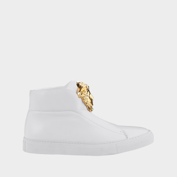 NEW $1075 RARE VERSACE PALAZZO WHITE GOLD SNEAKERS - Picture 2 of 3